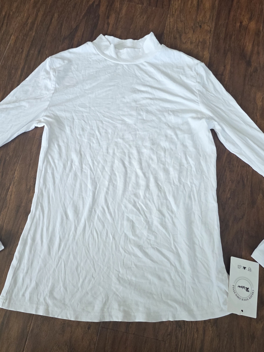 Women's White Ribbed Long Sleeve Mock Neck Shirt Size M